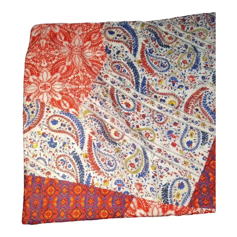 Vtg Paisley Floral Patchwork Rectangle Scarf Boho Hippie Multicolor Silk Satin